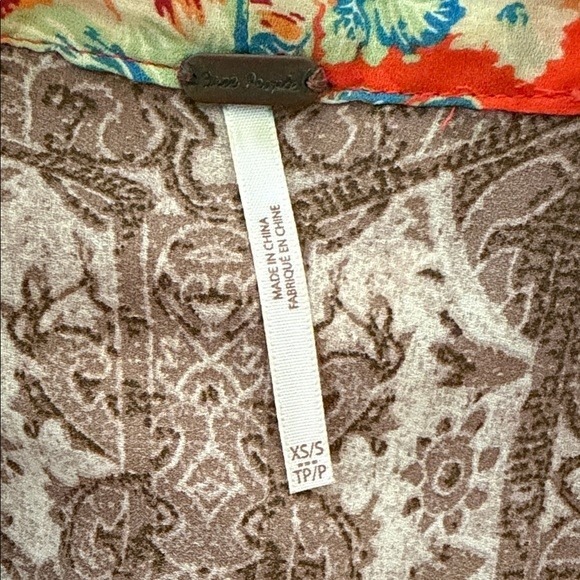 Free People Orange Floral Print Kimono Jacket Open Front Bohemian Extra Small - Picture 2 of 7